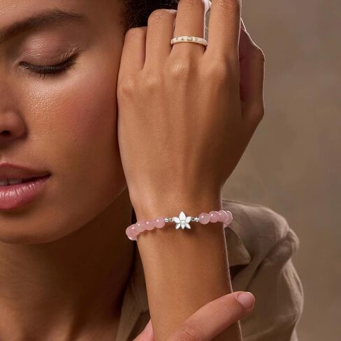KARMA AND LUCK - Emotional Healing - Women's Real Rose Quartz 18K Rose Gold Plated Embedded Gorgeous Diamond Chip Evil Eye Charm Bracelet Handmade in Bali for Her in Kuwait