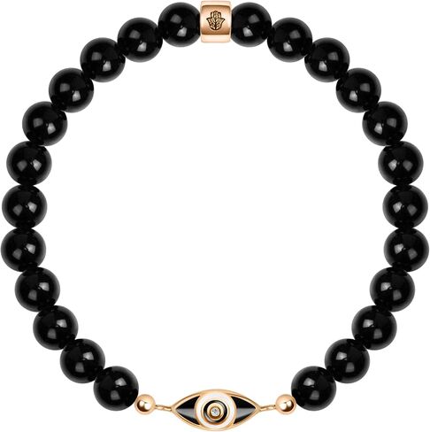 KARMA AND LUCK - Emotional Healing - Women's Real Rose Quartz 18K Rose Gold Plated Embedded Gorgeous Diamond Chip Evil Eye Charm Bracelet Handmade in Bali for Her in Kuwait