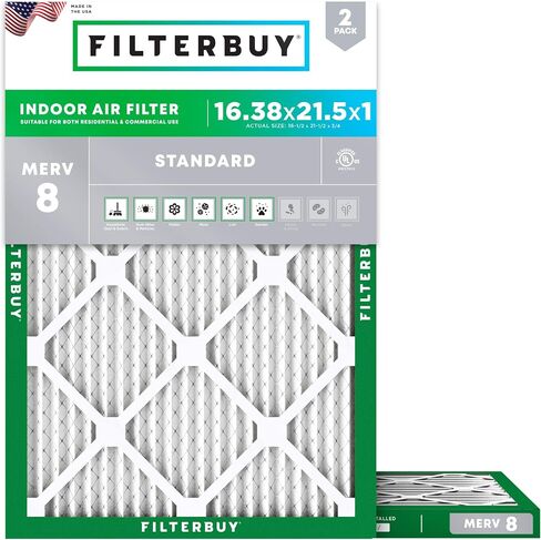 مرشح هواء Filterbuy 14x20x1 MERV 8 Dust Defense (عبوة من قطعتين)، استبدال مرشحات هواء فرن HVAC AC المطوية (الحجم الفعلي: 13.50 × 19.50 × 0.75 بوصة) in Kuwait