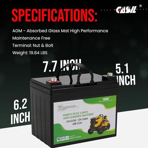 بطارية Casil Lawn & Garden AGM ، 12V 300CCA BCI Group U1 بطارية Cub Cadet ، John Deere ، Toro ، Craftsman ، TCA25015 ، 163465 in Kuwait