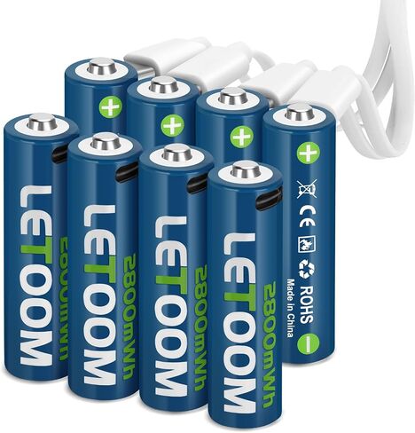 Rechargeable AA Batteries 2800mWh Rechargeable Lithium AA Batteries 1.5V Double A Battery with 4-in-1 USB-C Charging Cable 8-Pack in Saudi Arabia