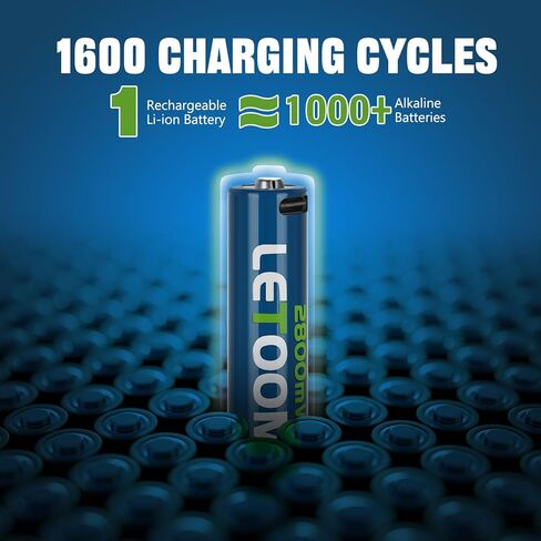 بطاريات AA القابلة لإعادة الشحن 2800MWH في الساعة Lithium AA بطاريات 1.5 فولت مضاعفة بطارية مع كابل شحن USB-C 4 في 1 in Kuwait
