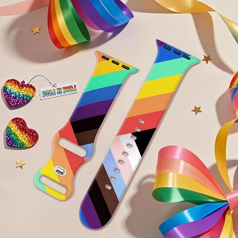 wipalor Pride Rainbow Band Fit Apple Watch Bands for Women 42mm 41mm 40mm 38mm, Sport Silicone iWatch Bands for Rainbow iPhone Watch Series 10 9 8 7 SE 6 5 4 3 2 1-Pride in Kuwait