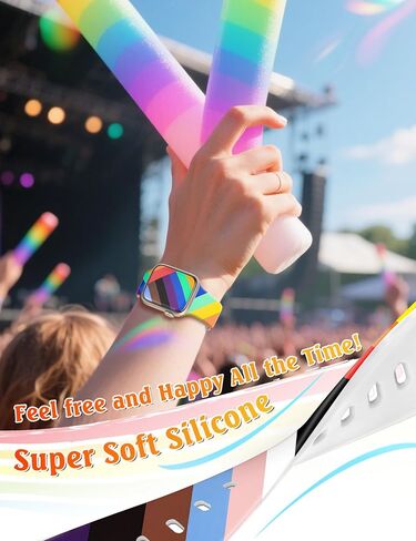 wipalor Pride Rainbow Band Fit Apple Watch Bands for Women 42mm 41mm 40mm 38mm, Sport Silicone iWatch Bands for Rainbow iPhone Watch Series 10 9 8 7 SE 6 5 4 3 2 1-Pride in Kuwait