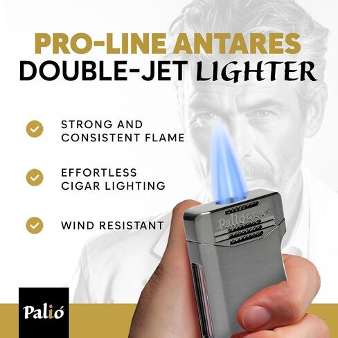 Palió Pro Line, Antares Doublejet Torch Lighter. Side Squeeze Ignition, Metalic Body, Color Tinted Fuel Window (Gunmetal) in Kuwait
