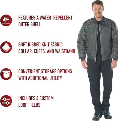 Rothco Flight Jacket with Patches - Iconic MA-1 Aviator Bomber Jacket - Black - Large in Saudi Arabia
