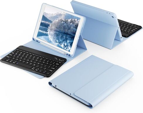 Case with Keyboard for iPad 9th Generation 2021, iPad 8th/7th Generation 2020/2019 10.2 Inch with Pencil Holder, Detachable Wireless Detachable Keyboard, Full Protection Cover, Black in Saudi Arabia