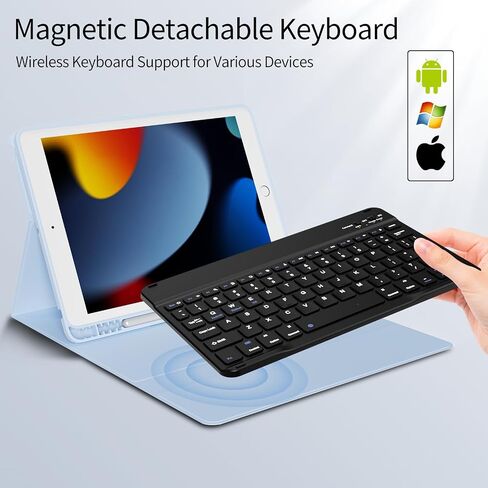 Case with Keyboard for iPad 9th Generation 2021, iPad 8th/7th Generation 2020/2019 10.2 Inch with Pencil Holder, Detachable Wireless Detachable Keyboard, Full Protection Cover, Black in Saudi Arabia
