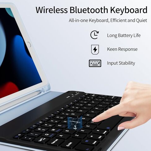 Case with Keyboard for iPad 9th Generation 2021, iPad 8th/7th Generation 2020/2019 10.2 Inch with Pencil Holder, Detachable Wireless Detachable Keyboard, Full Protection Cover, Black in Saudi Arabia