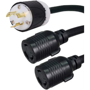 NEMA L6-30P إلى 2x L6-30R y الحبل الصحيح-1 قدم الرصاص 2 قدم ، 30A/250V ، 10/3 SJT-مربع الحديد # IBX-24115-03