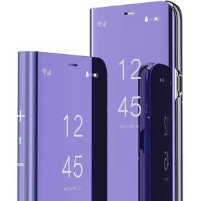 متوافق مع OnePlus NORD N200 5G CASE MIRROR VIEW CLAY GLITTER LEATHY CASE مع كيكستاند تصميم حالة حماية صدمة فاخرة لأحدة NORD NORD N200 5G MIRPLE