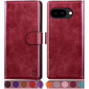 SUANPOT متوافق مع Google Pixel 9A Wallet Case مع حامل بطاقة الائتمان RFID ، Flip Book Pu Leather Protective Women Gen for Pixel 9A Phone Case Wine Red