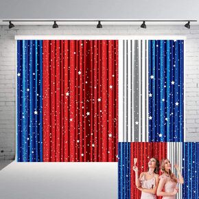Red White Blue Backdrop Glitter Star Curtains Birthday Photography Background Women Men Kids Prom Birthday Party Decoration Banner Photo Props (7x5FT)