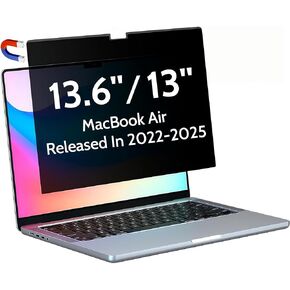 Magnetic Privacy Screen for Macbook Air 13.6/13 Inch (2022-2025, M2, M3, M4), Removable Matte Anti Glare Blue Light Protector Private Security Filter for 13.6 inch Mac Laptop Computer, 1-Pack