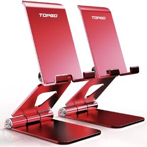 TOPGO 2 Pack Dual Folding Cell Phone Stand, Adjustable Metal Desk Phone Stand, Portable Phone Stand, Compatible with iPhone 16 15 14 13 12 11 Pro Max Pro, All Phone, Office Accessories - Red