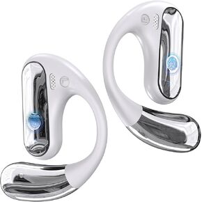 Open Ear Bluetooth 5.4 Headphones, 40Hrs Sport Earbuds,Ear Buds with Stereo Deep Bass and Built-in Mic, LED Display Charging Case, IPX7 Waterproof Earphones Equipped with Earhooks for Workout, White.
