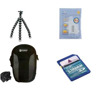 تشمل مجموعة ملحقات الكاميرا الرقمية Pentax Optio M90: Zelcksg Care & Cleaning ، بطاقة ذاكرة KSD2GB ، SDC-22 Case ، GP-10 Tripod