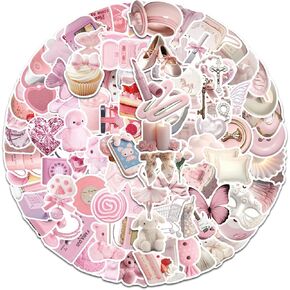 100Pcs Coquette Stickers, Pink Cute Aesthetic Stickers Vinyl Waterproof Decal for Water Bottle Guitar Phone Laptop