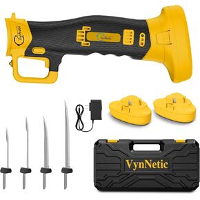 Cordless Electric Fillet Knife with 4 Ti-Nitride S.S. Coated Non-Stick Blades, Rechargeable Orange Electric Knife with Cooling Hole Non-Slip Handle & 2 Batteries, Charger and Case for Fishing