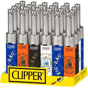Clipper Lighters – Minitube Zig Zag Design - 24ct - Safe Butane Clipper Lighter - Refillable and Reusable - Soft Flame