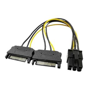 SATA 15PIN M إلى بطاقة الرسومات PCI-E PCIE 8 (6+2) PIN F CARD CARD POWER CABLE 8PIN إلى SATA Y SPLITTER ADAPTER 18AWG (6PIN TO 2SATA 15P)
