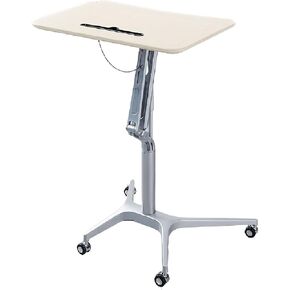 Standing Desk Portable Laptop Computer Workstations Multi-Function Pneumatic Mobile Podium Sturdy Height Adjustable Classroom Office Home Lectern Brown (Beige)