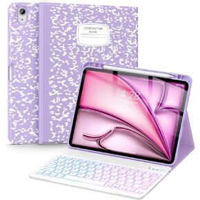 حالة لوحة مفاتيح Supveco لـ iPad Air 11 بوصة (M3 2025 ، M2 2024) ، الجيل IPAD AIR 5th/4TH مع حامل القلم الرصاص-7 ألوان خلفية لوحة مفاتيح مفتاحية قابلة للفصل اللاسلكي مع TPU لينة اللون الأسود