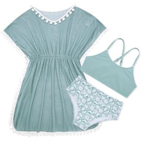 الفتيات ثوب السباحة التستر الاطفال بولي المايوه حجم 8 3 قطعة بيكيني مجموعات المحيط طباعة Tankini ملابس سباحة حريمي 7-8Y ملابس الشاطئ بوم بوم تقليم in Kuwait