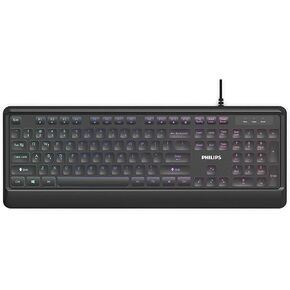 Philips Ultra-Slim USB Keyboard | لوحة مفاتيح الكمبيوتر السلكية ذات الحجم الكامل الحجم الكامل | RGB Backlit Chiclet Keys | مكافحة الإنقاذ ، N-Key Rollover ، Win-Lock (SPK8294)