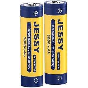 JESSY 18650 Rechargeable Battery 3.7Volt 18650 Battery Button Top 3000mAh High Capacity 18650 Batteries for Flashlights, Headlamp 2 Pack