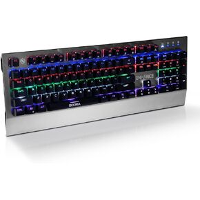 ENHANCE LED Mechanical Gaming Keyboard - Red Switches 104 Backlit Keys Pro Series FPS/MOBA Brushed Aluminum Metal - Anti Ghosting, N-Key Rollover, 10 Lighting Modes - Scoria Tournament Keyboard