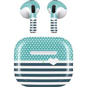 Skinit Decal Audio Skin Compatible with Apple AirPods (3rd Gen, 2021) - Skinit Originally Designed Polka Dots and Stripes Heart in Blue Design