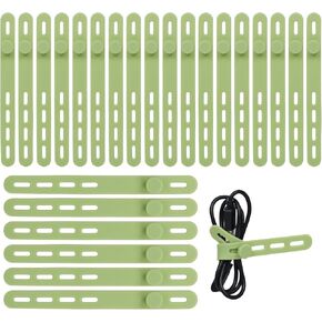 24Pcs Silicone Cable Ties - Reusable, Washable Cable Ties with Locking Buckle Design, Adjustable Fastening Cable Strap Ties, Multi-Purpose High Elasticity Cord Organizer (Green)