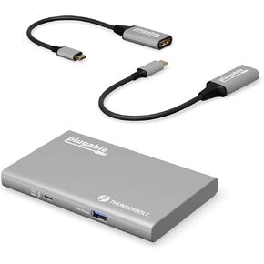 Plugable USB4 Hub Bundle with 2X USB-C to 4K HDMI Adapters, 5-in-1 Hub Offers 60W Charging, Single 8K or Dual 4K Display, Compatible with Thunderbolt 4/3 Macs and Thunderbolt 4 Windows