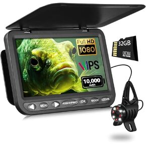 7''HD 1080P Underwater Fishing Camera w/DVR-32GB,Portable Ice Fishing Camera w/10000mAh Li-Battery,IR&LED for Dark