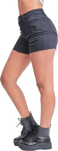 YMI Women's Junior Vintage Dream High-Rise Mid-Length Distressed Hem Denim Shorts in Saudi Arabia