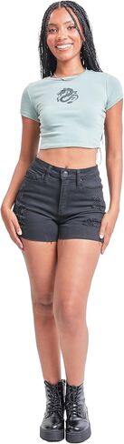 YMI Women's Junior Vintage Dream High-Rise Mid-Length Distressed Hem Denim Shorts in Saudi Arabia