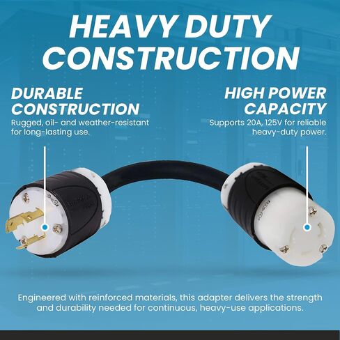 IronBox Electric NEMA L5-20P to L5-30R Plug Adapter Power Cord - 20A, 125V, 12 AWG - UL Listed Power Extension Cable - Heavy Duty Plug and Connector for Generator, RV, Data Centers & More (1ft, Build) in Kuwait