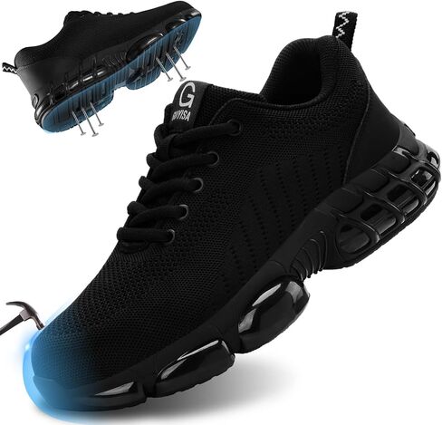 GLANOUDUN Steel Toe Shoes for Men Women Work Shoes Lightweight Safety Shoes Indestructible Steel Toe Sneakers Puncture Resistant Working Shoes Construction (Men11,Women12) White in Saudi Arabia