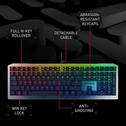 Cherry MV 3.0 Viola Wired Mechanical Gaming Keyboard. الإضاءة الخلفية RGB مع مفاتيح Cross Linear Viola. من صانعي مفتاح MX. (أبيض) (متجدد) in Saudi Arabia
