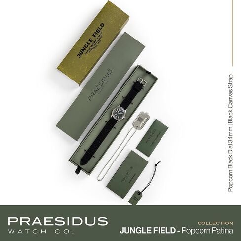 PRAESIDUS Jungle Field - ساعة معصم 34 مم مينا أسود وسوار جلدي أسود وهيكل من الفولاذ المقاوم للصدأ للرجال ساعة خدمة عسكرية، ساعة معصم رجالية in Saudi Arabia