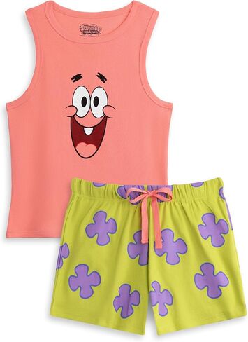 SpongeBob SquarePants Ladies Pyjama Set | Womens Ribbed Vest & Green Elasticated Shorts | Patrick Star Graphic Sleepwear in Saudi Arabia