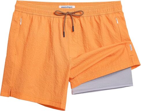 maamgic Men's Swim Trunks 5.5 inch Seersucker 2 in 1 Beach Shorts Quick Dry Bathing Suits with Compression Liner in Kuwait