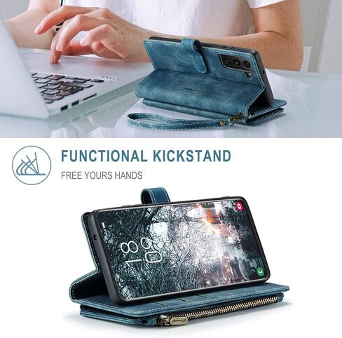 متوافق مع Samsung Galaxy S22 5G ، حامل البطاقة Kickstand سحاب مغناطيسي حبل الحبل معصمه ، محفظة جلدية من Galaxy S22 5G 6.1 بوصة (بنية) in Kuwait