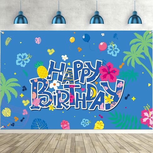 Hawaii Happy Birthday Party Backdrop Photo Background 4 x 6 FT Cute Cartoon Luau Birthday Party Decorations Banner Summer Theme Photography Backdrop for Wall Decor Supplies(Blue,Cake) in Saudi Arabia