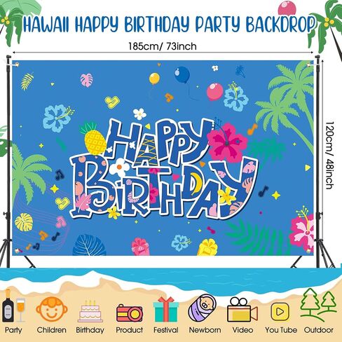 Hawaii Happy Birthday Party Backdrop Photo Background 4 x 6 FT Cute Cartoon Luau Birthday Party Decorations Banner Summer Theme Photography Backdrop for Wall Decor Supplies(Blue,Cake) in Saudi Arabia