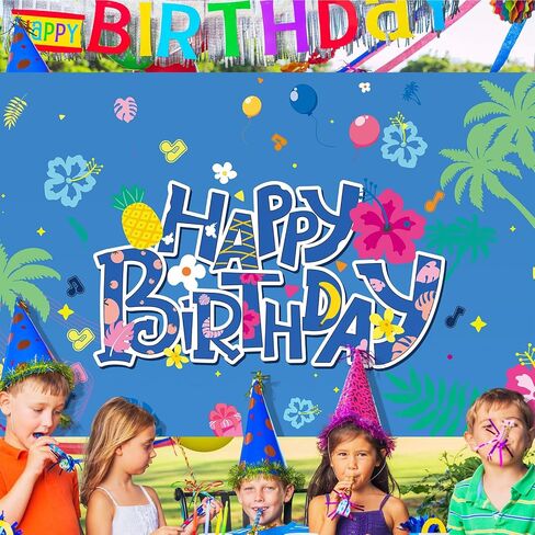 Hawaii Happy Birthday Party Backdrop Photo Background 4 x 6 FT Cute Cartoon Luau Birthday Party Decorations Banner Summer Theme Photography Backdrop for Wall Decor Supplies(Blue,Cake) in Saudi Arabia