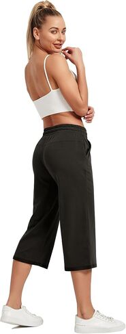SPECIALMAGIC المرأة 2 حزمة كابري السراويل فضفاضة اليوغا القطن Capris Sweatpants 3 جيوب واسعة الساق الرباط بيجامة السراويل أسود + المحيط الأزرق 2XL in Saudi Arabia
