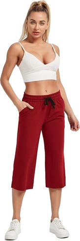 SPECIALMAGIC المرأة 2 حزمة كابري السراويل فضفاضة اليوغا القطن Capris Sweatpants 3 جيوب واسعة الساق الرباط بيجامة السراويل أسود + المحيط الأزرق 2XL in Saudi Arabia
