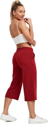 SPECIALMAGIC المرأة 2 حزمة كابري السراويل فضفاضة اليوغا القطن Capris Sweatpants 3 جيوب واسعة الساق الرباط بيجامة السراويل أسود + المحيط الأزرق 2XL in Saudi Arabia